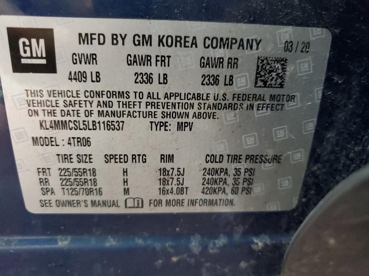 2020 Buick Encore Gx Preferred VIN: KL4MMCSL5LB116537 Lot: 63058884