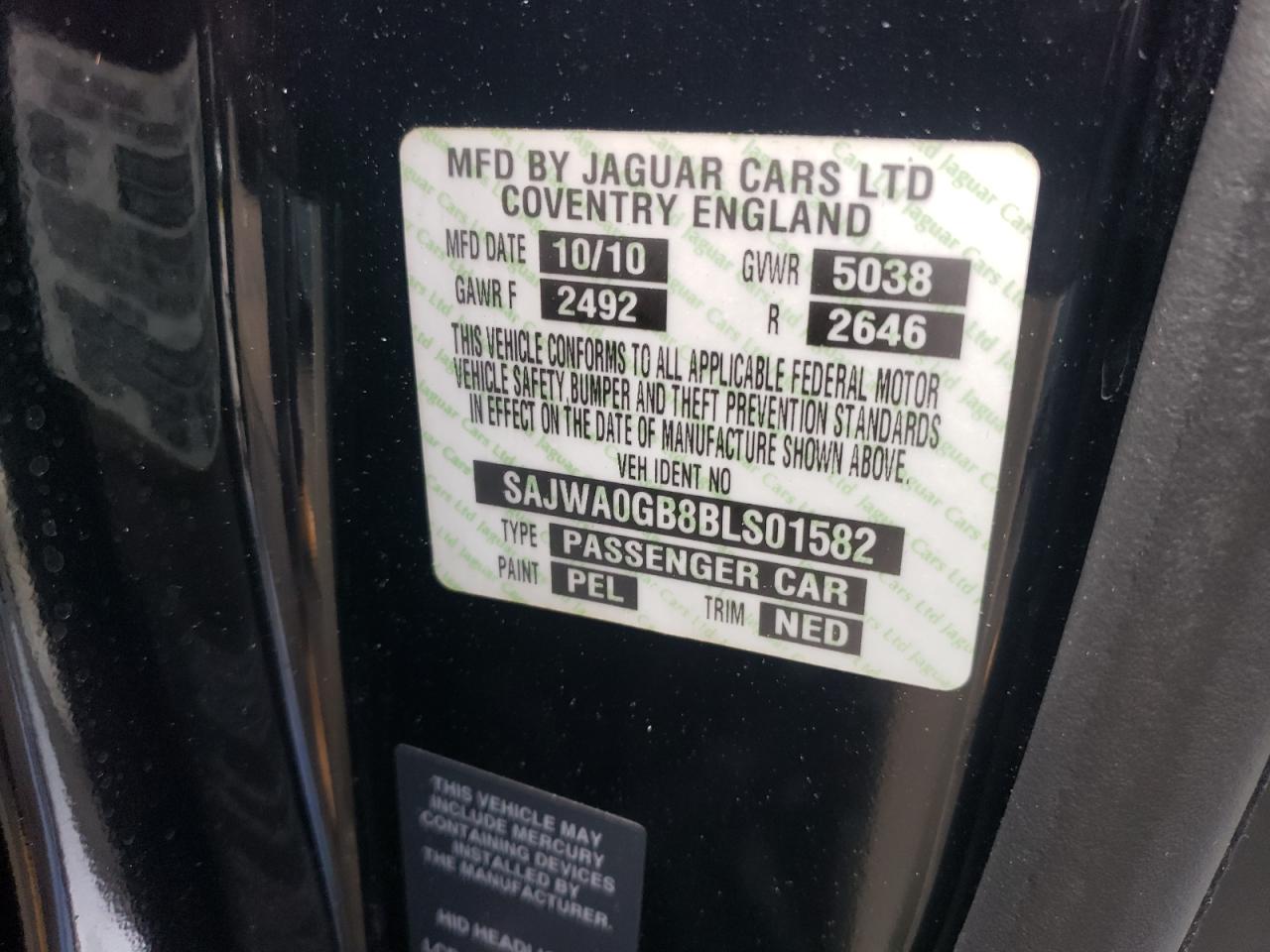 2011 Jaguar Xf Premium VIN: SAJWA0GB8BLS01582 Lot: 65133214