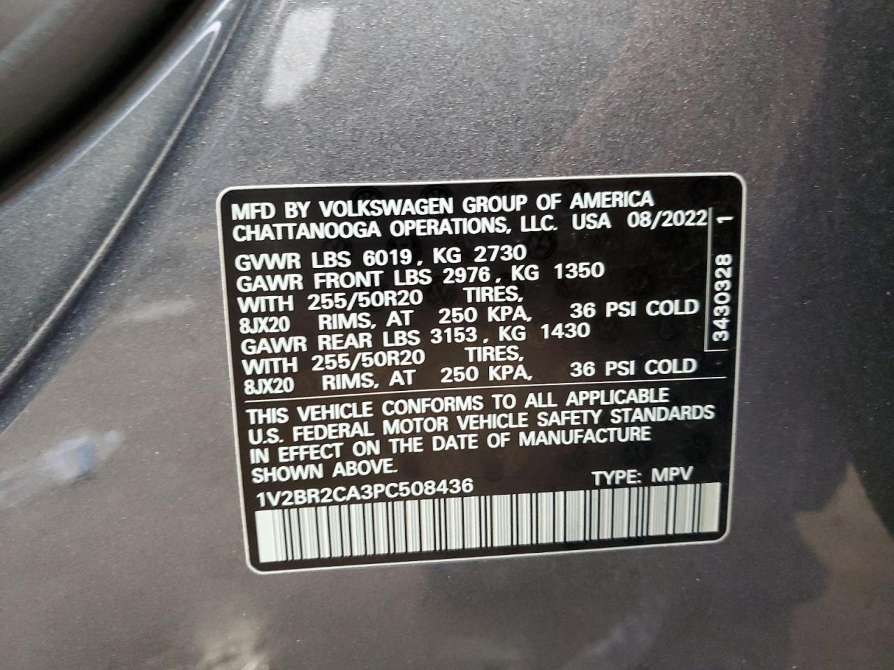 1V2BR2CA3PC508436 2023 Volkswagen Atlas Sel