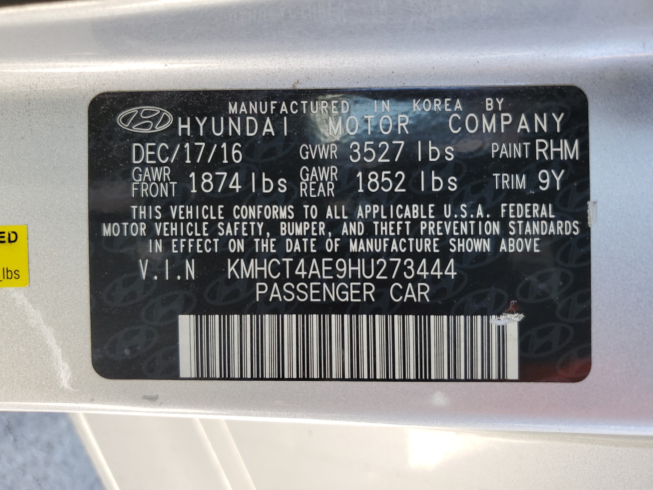 KMHCT4AE9HU273444 2017 Hyundai Accent Se