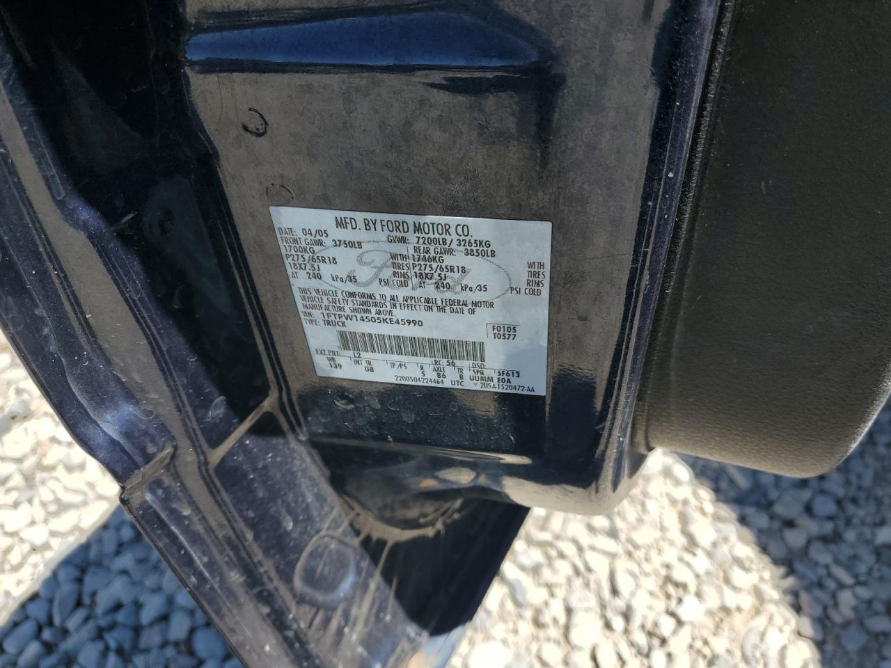 2005 Ford F150 Supercrew VIN: 1FTPW14505KE45990 Lot: 62270224