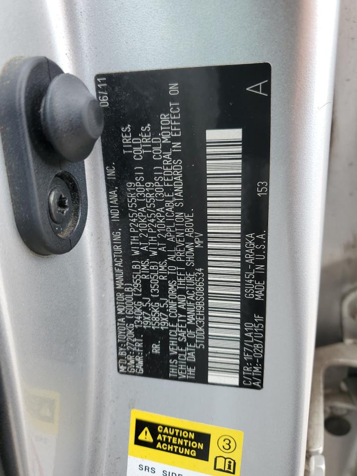 2011 Toyota Highlander Limited VIN: 5TDDK3EH9BS086534 Lot: 63606634