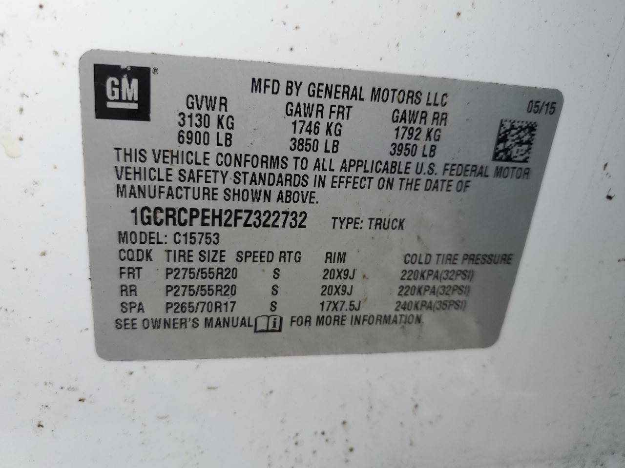 2015 Chevrolet Silverado C1500 VIN: 1GCRCPEH2FZ322732 Lot: 64860164