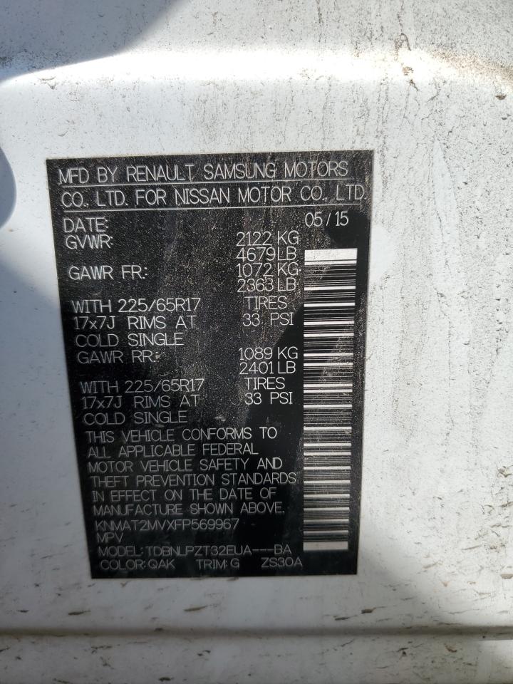 2015 Nissan Rogue S VIN: KNMAT2MVXFP569967 Lot: 64509264