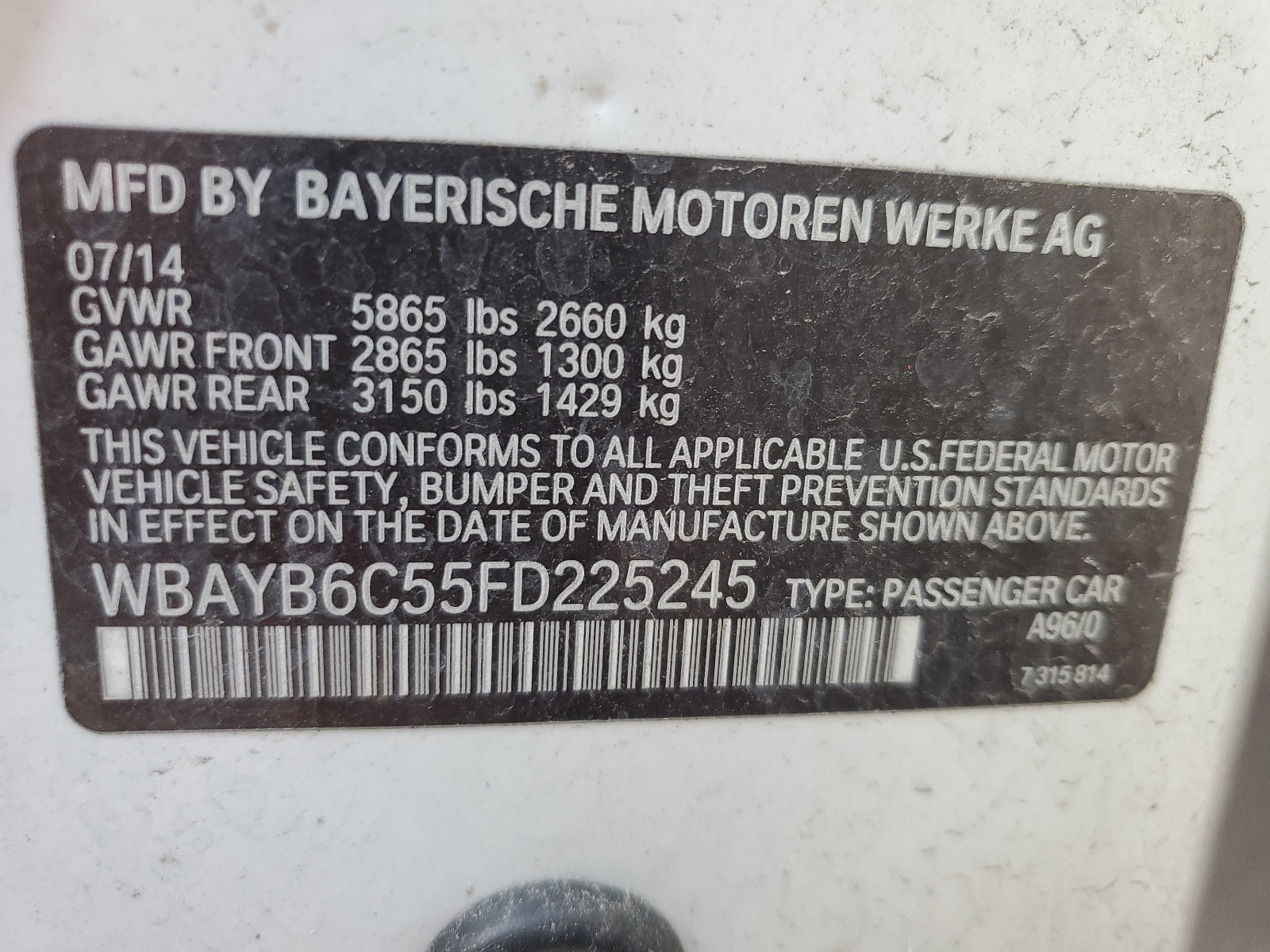 WBAYB6C55FD225245 2015 BMW 750 Xi