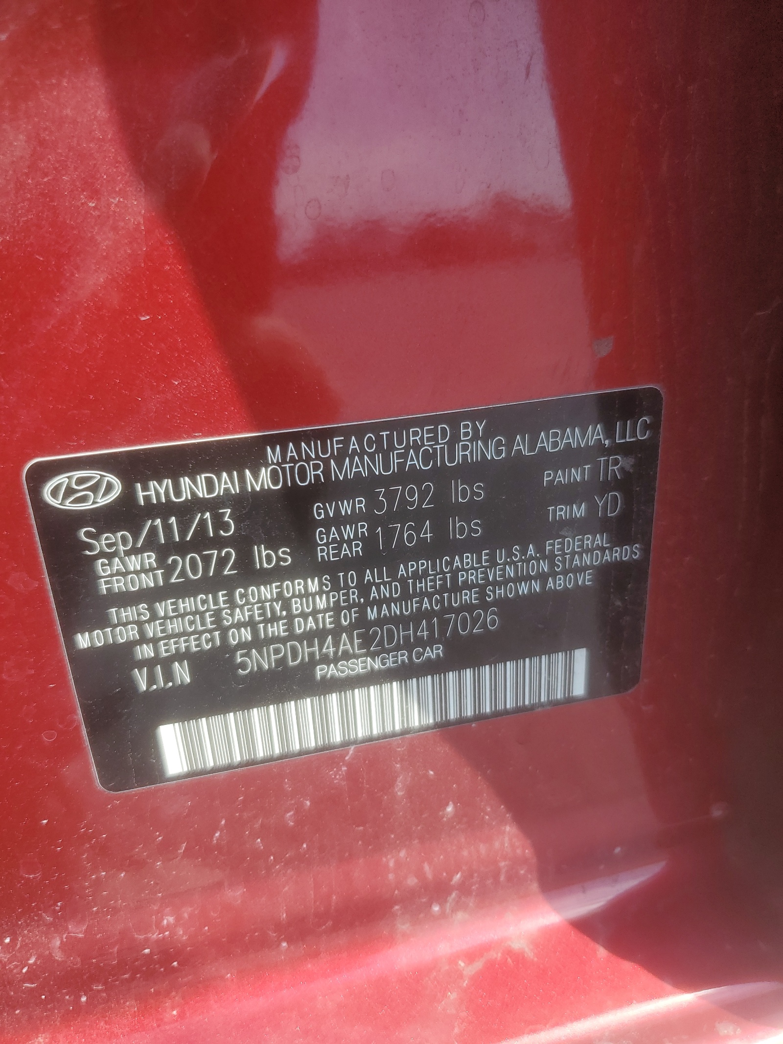 5NPDH4AE2DH417026 2013 Hyundai Elantra Gls