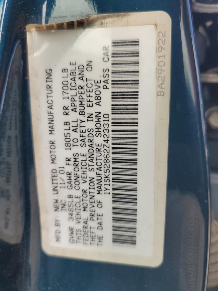 2002 Chevrolet Geo Prizm Base VIN: 1Y1SK52862Z423310 Lot: 62848984