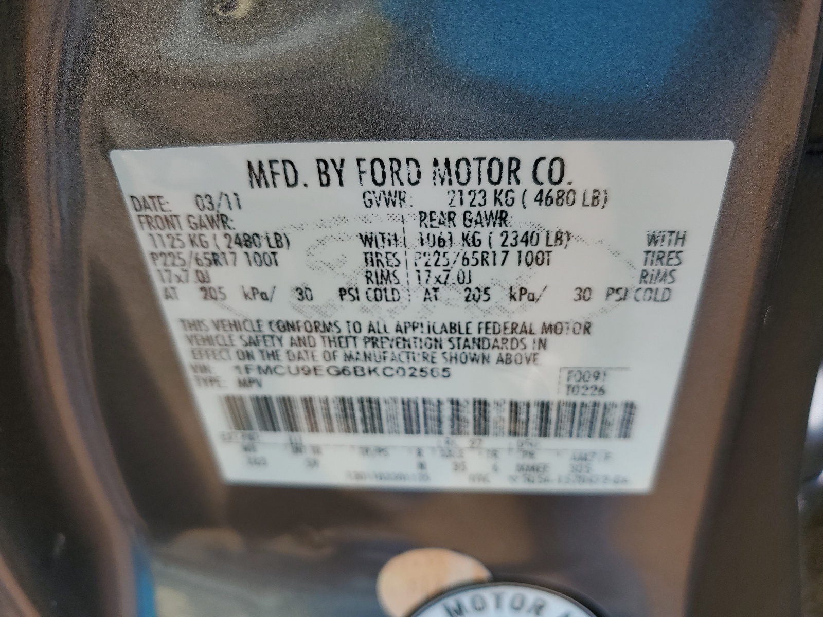 1FMCU9EG6BKC02565 2011 Ford Escape Limited