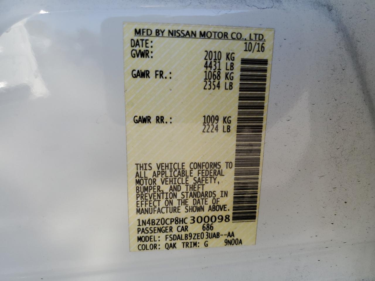 2017 Nissan Leaf S VIN: 1N4BZ0CP8HC300098 Lot: 63083824