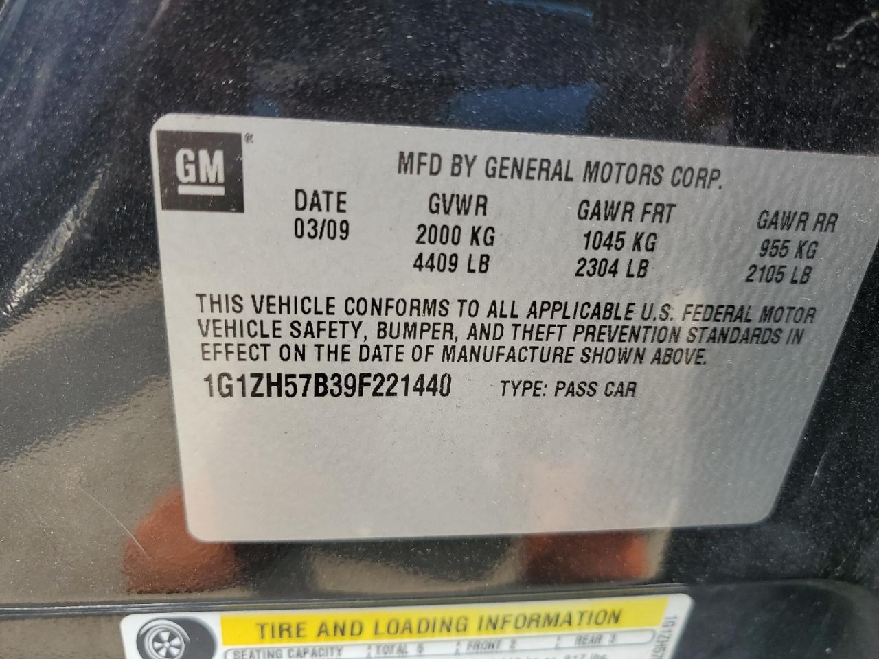 2009 Chevrolet Malibu 1Lt VIN: 1G1ZH57B39F221440 Lot: 64447834