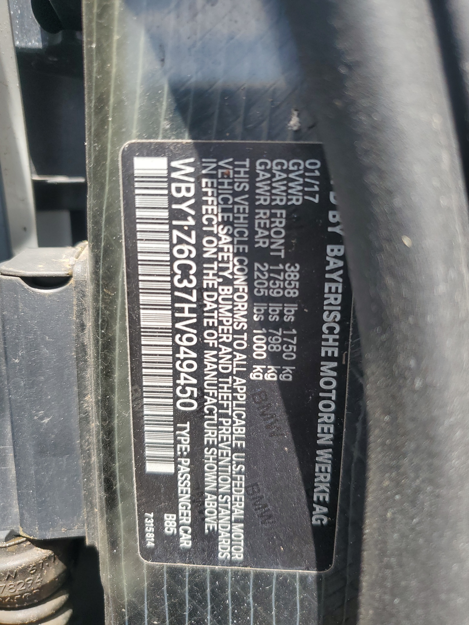 WBY1Z6C37HV949450 2017 BMW I3 Bev