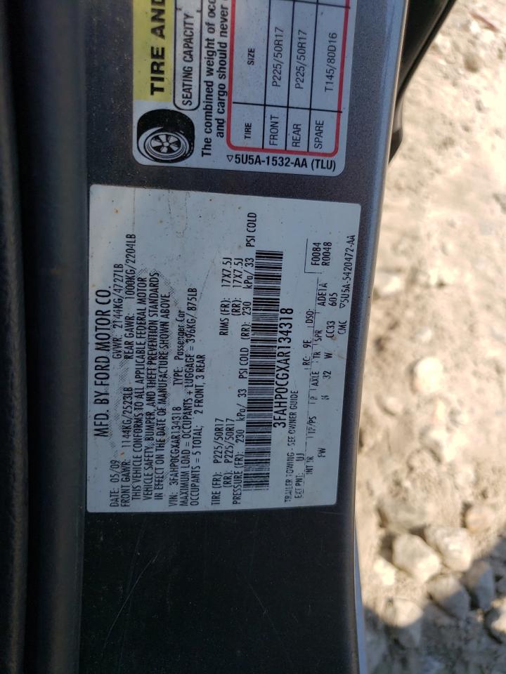 2010 Ford Fusion Sel VIN: 3FAHP0CGXAR134318 Lot: 62643984