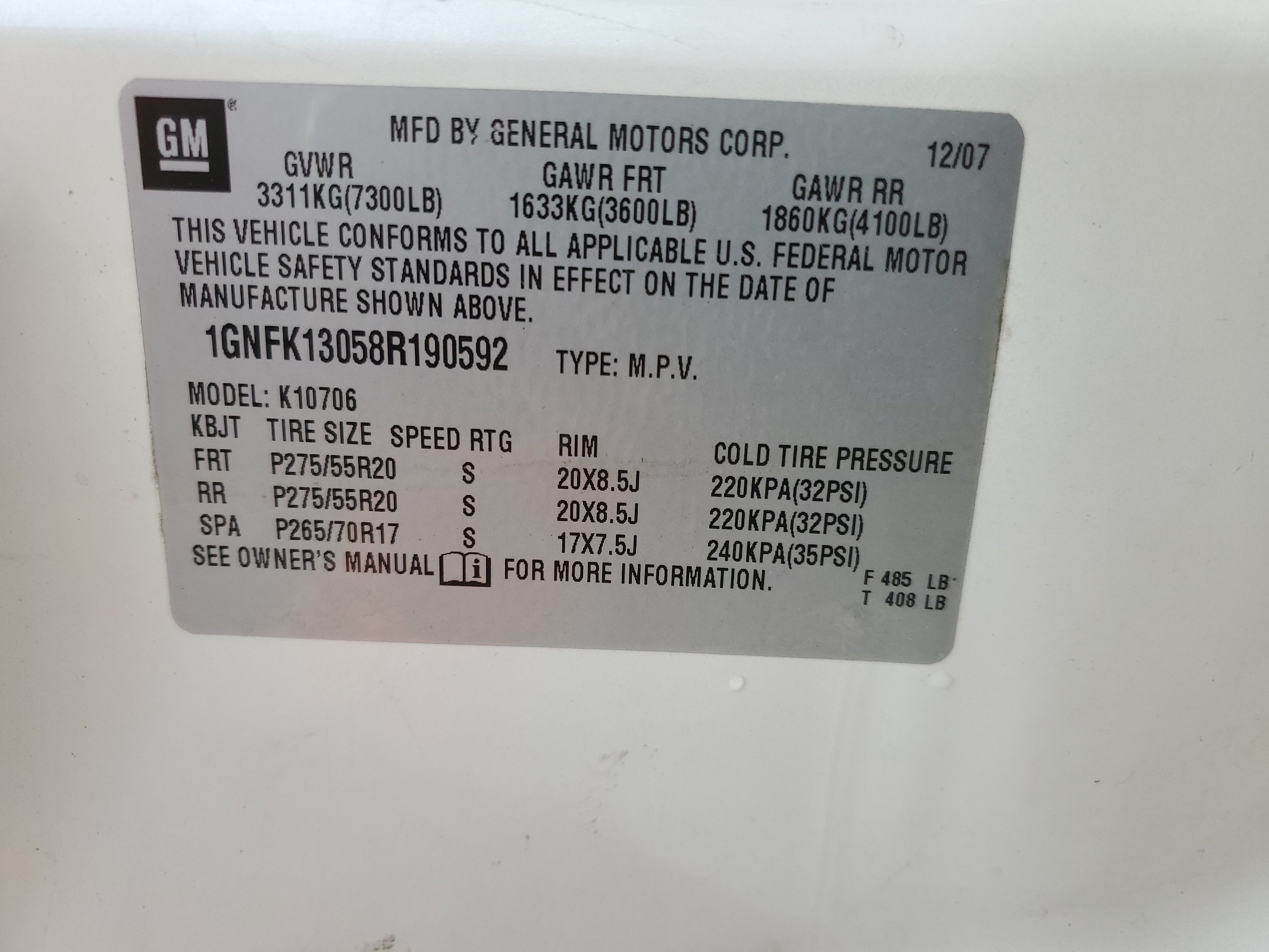 1GNFK13058R190592 2008 Chevrolet Tahoe K1500