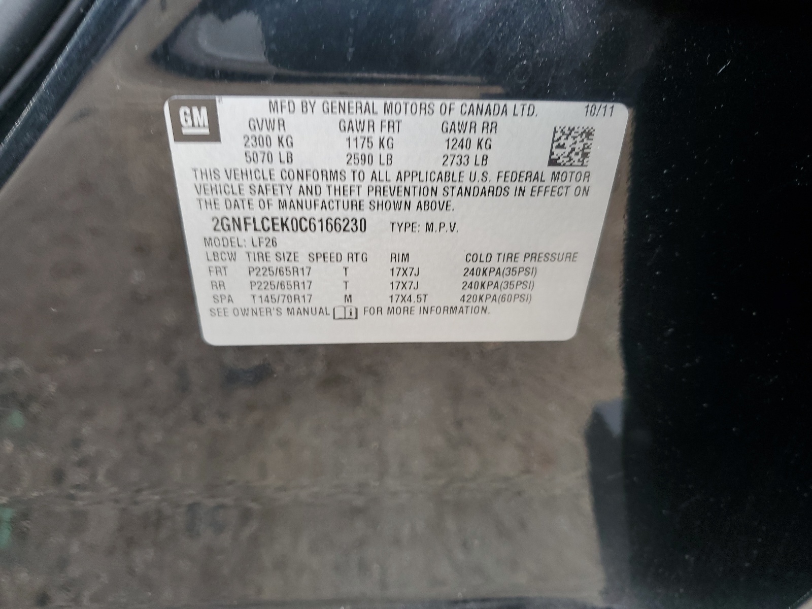 2GNFLCEK0C6166230 2012 Chevrolet Equinox Ls