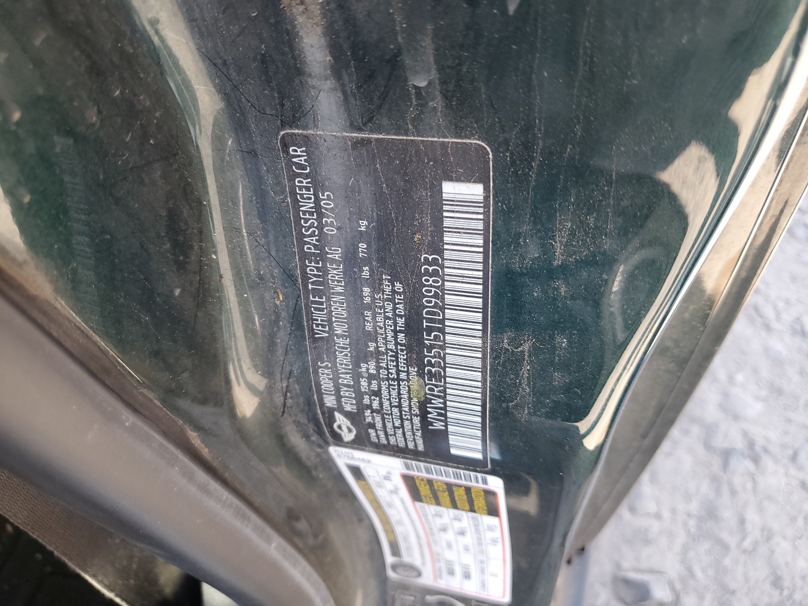 WMWRE33515TD99833 2005 Mini Cooper S