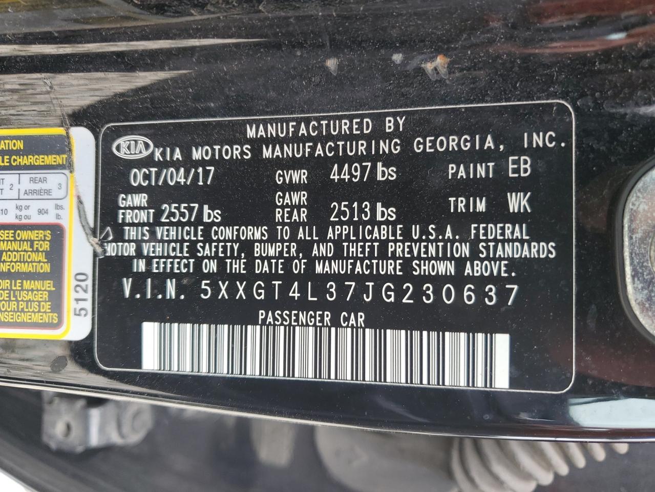 2018 Kia Optima Lx VIN: 5XXGT4L37JG230637 Lot: 64062504