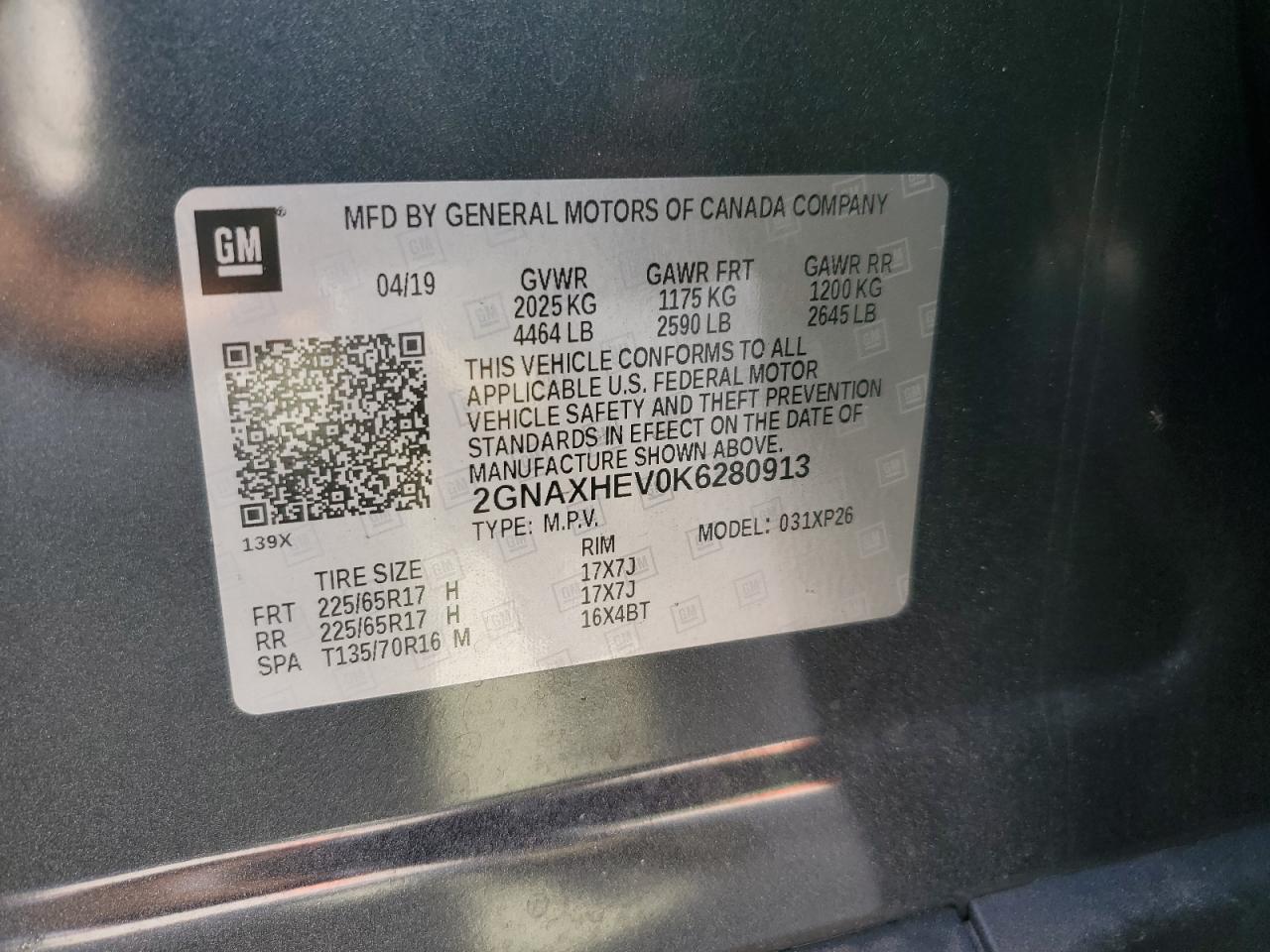 2GNAXHEV0K6280913 2019 CHEVROLET EQUINOX - Image 13