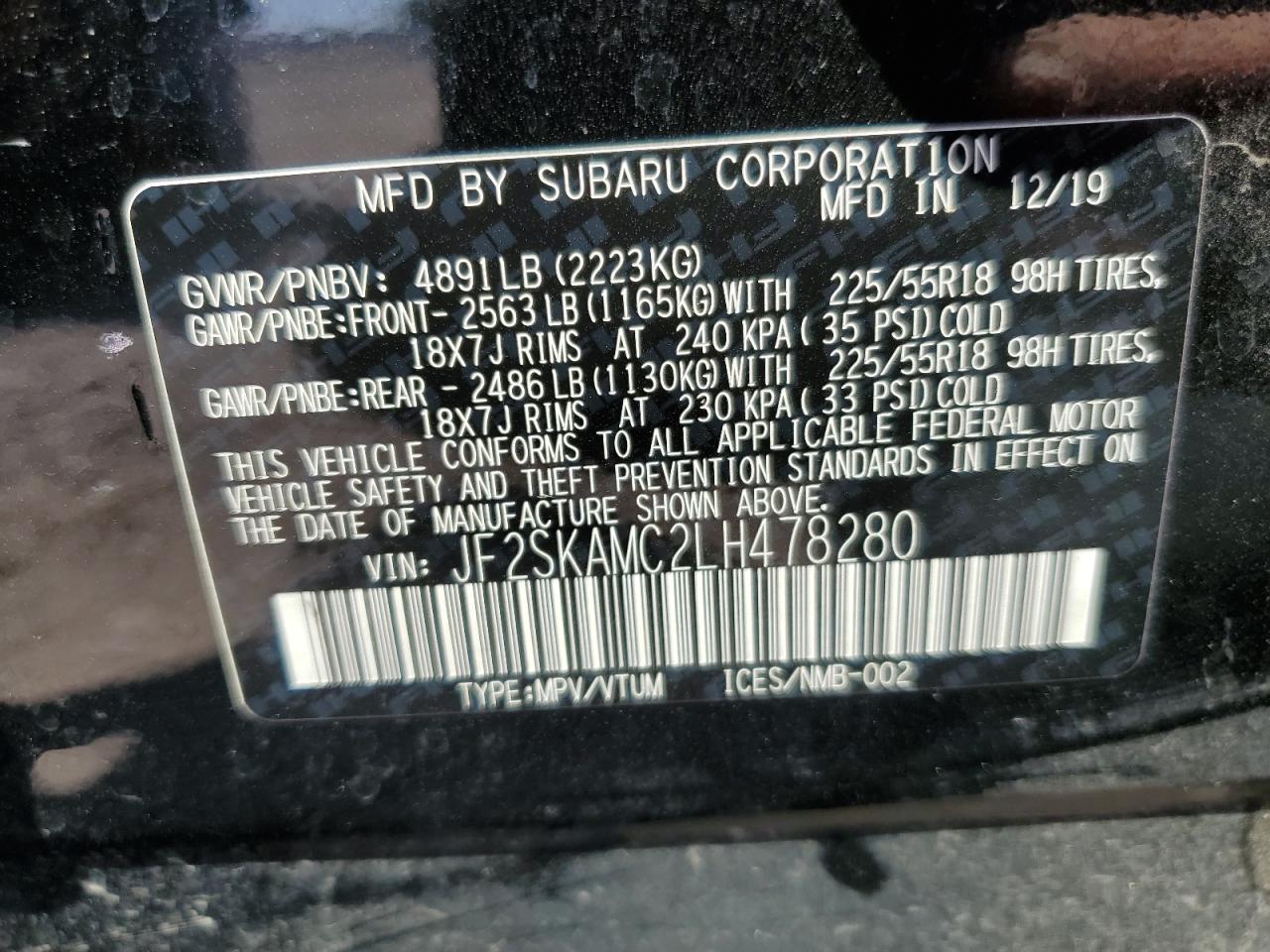 2020 Subaru Forester Sport VIN: JF2SKAMC2LH478280 Lot: 62760064