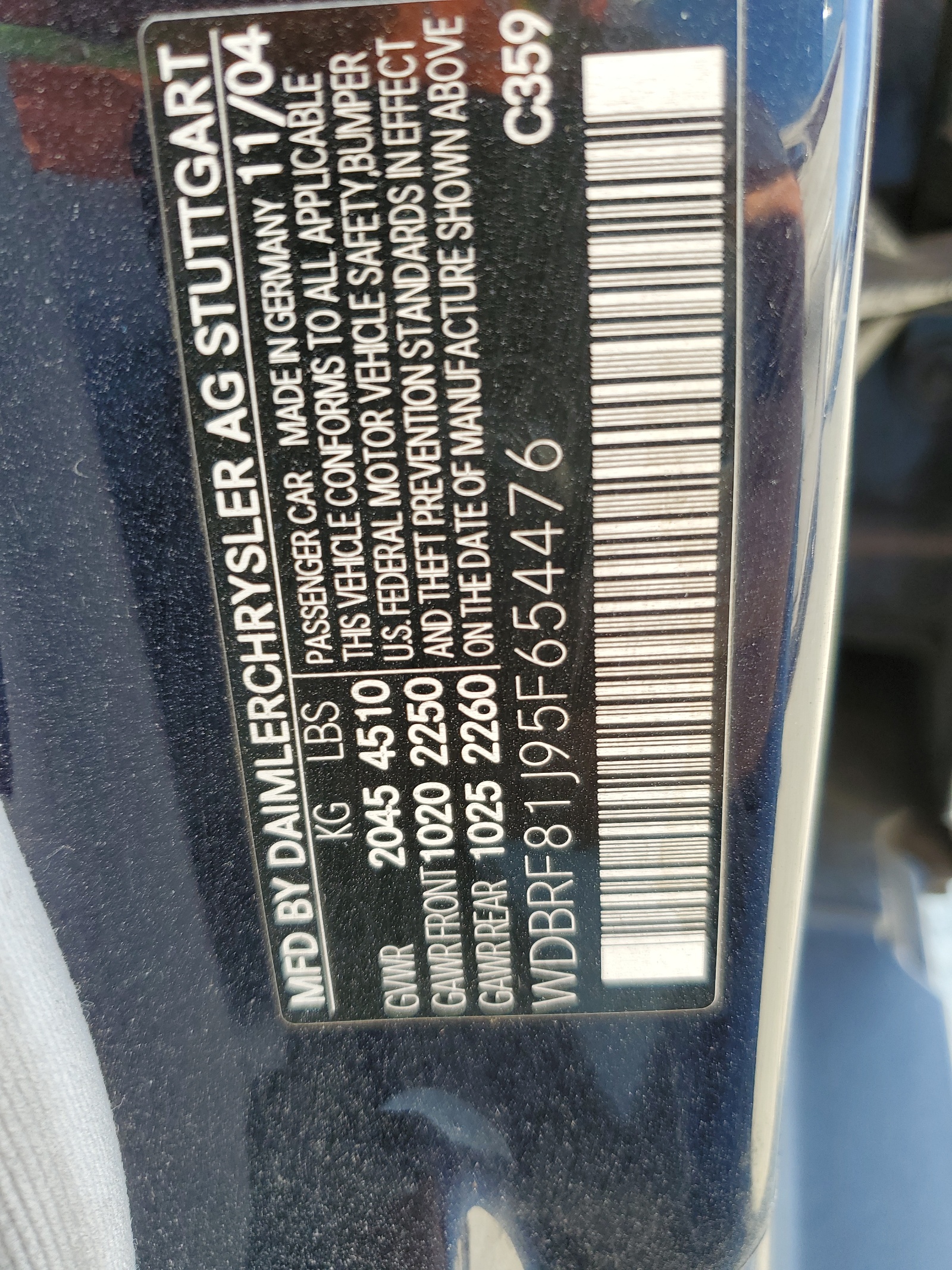 WDBRF81J95F654476 2005 Mercedes-Benz C 240 4Matic