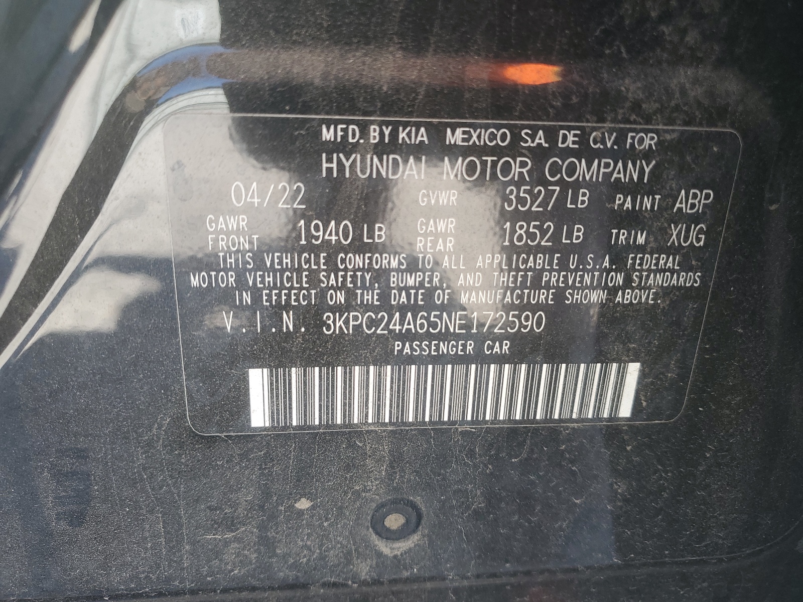 3KPC24A65NE172590 2022 Hyundai Accent Se