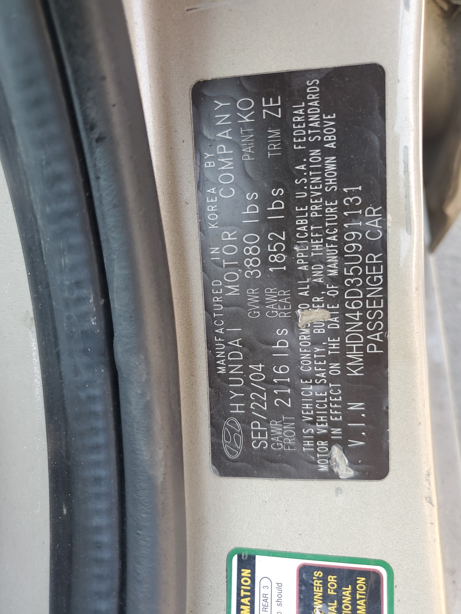 KMHDN46D35U991131 2005 Hyundai Elantra Gls