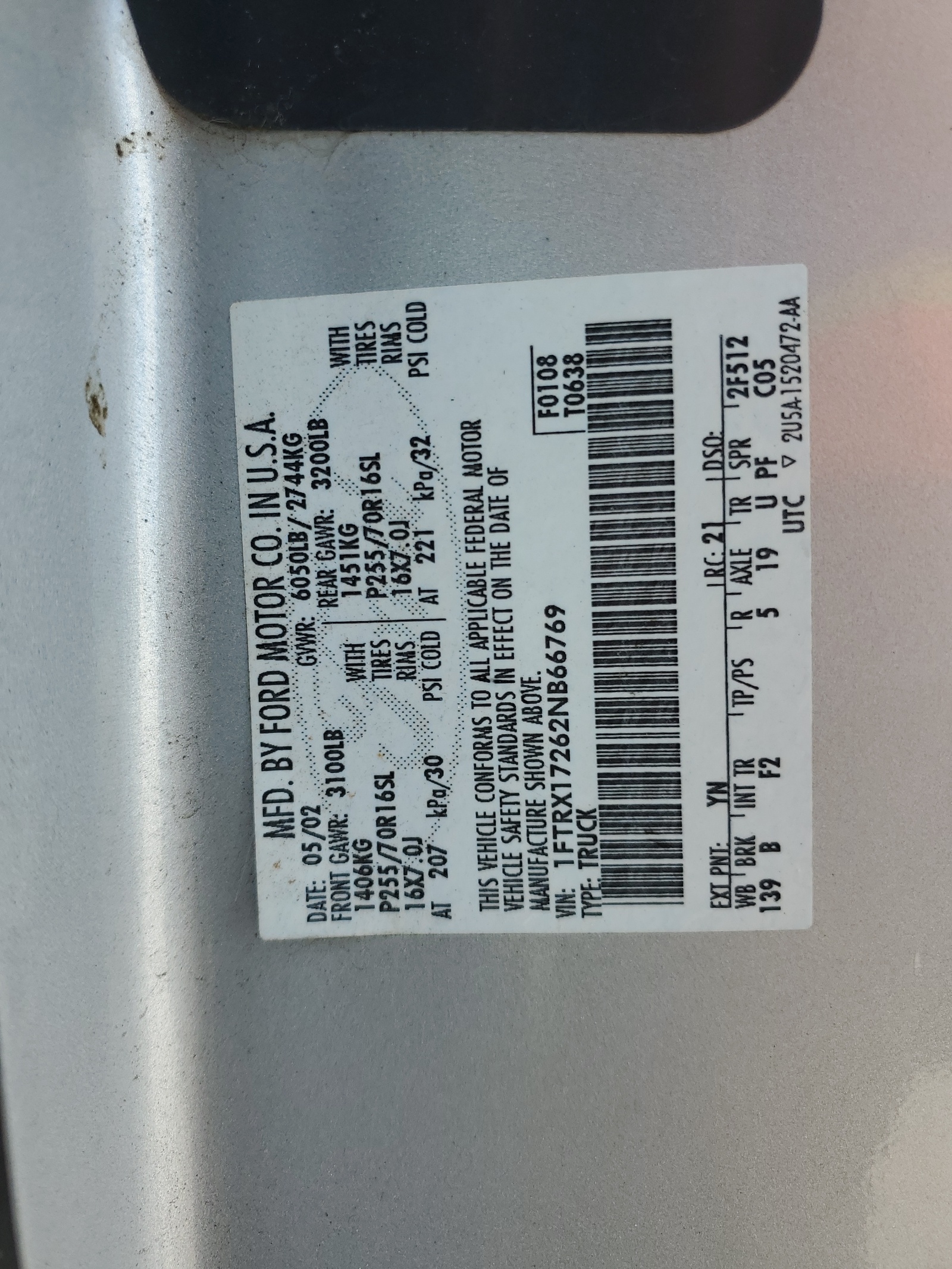 1FTRX17262NB66769 2002 Ford F150