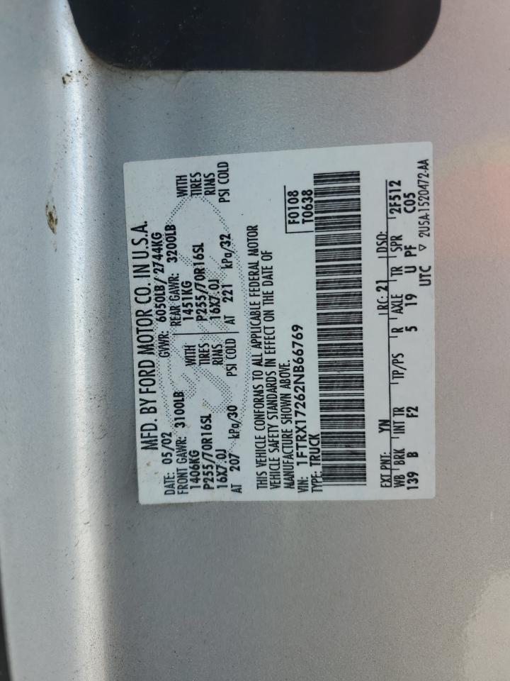 2002 Ford F150 VIN: 1FTRX17262NB66769 Lot: 62151174