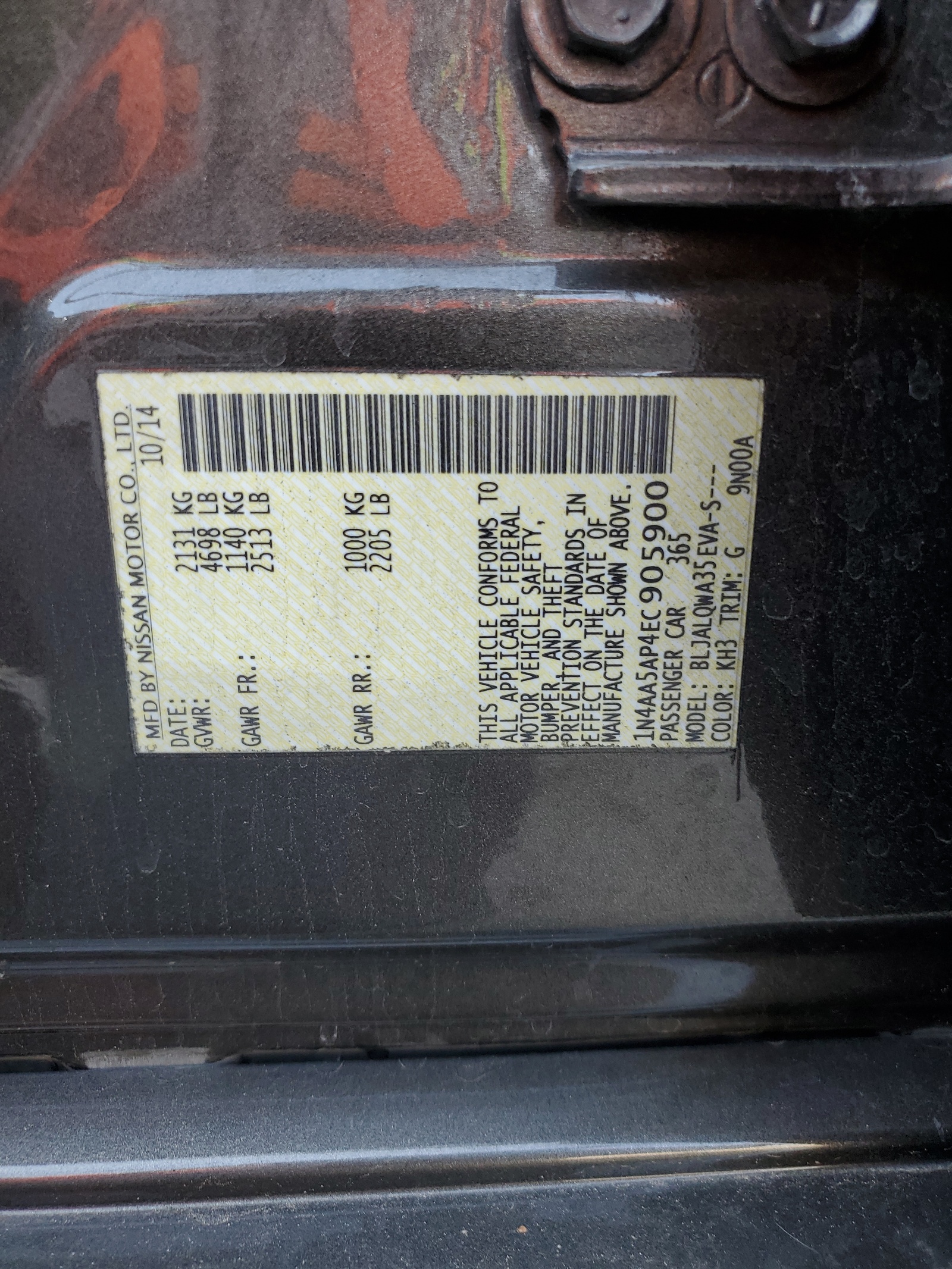 1N4AA5AP4EC905900 2014 Nissan Maxima S