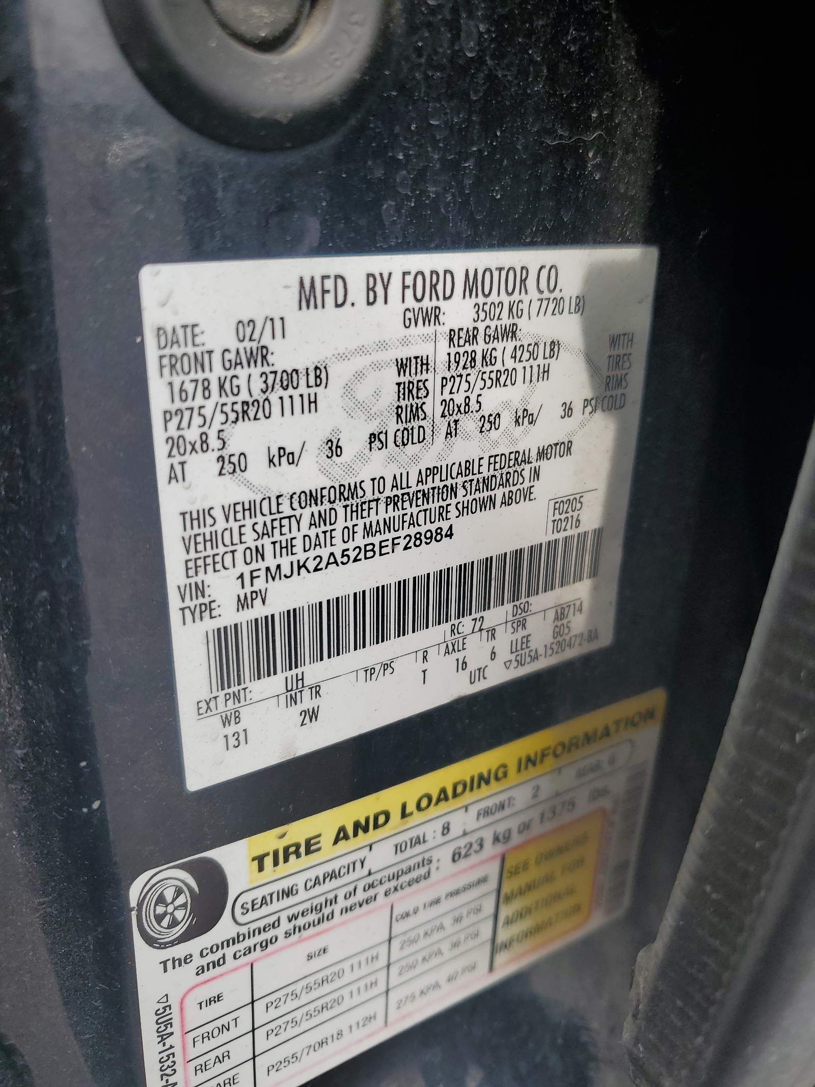 1FMJK2A52BEF28984 2011 Ford Expedition El Limited