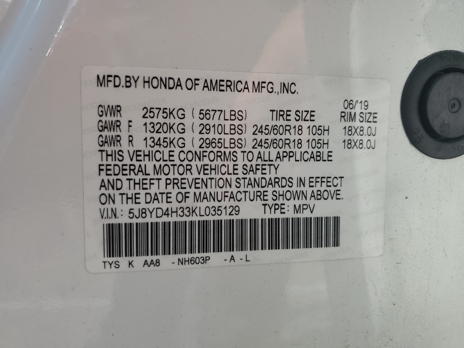 5J8YD4H33KL035129 2019 Acura Mdx