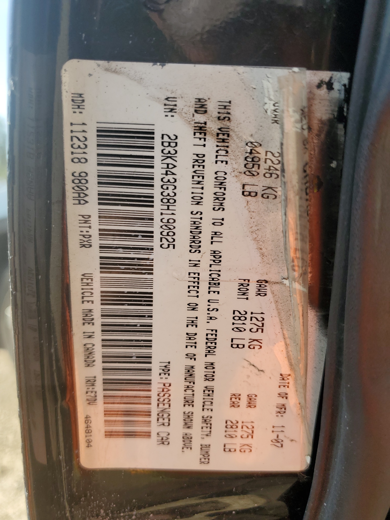 2B3KA43G38H190925 2008 Dodge Charger