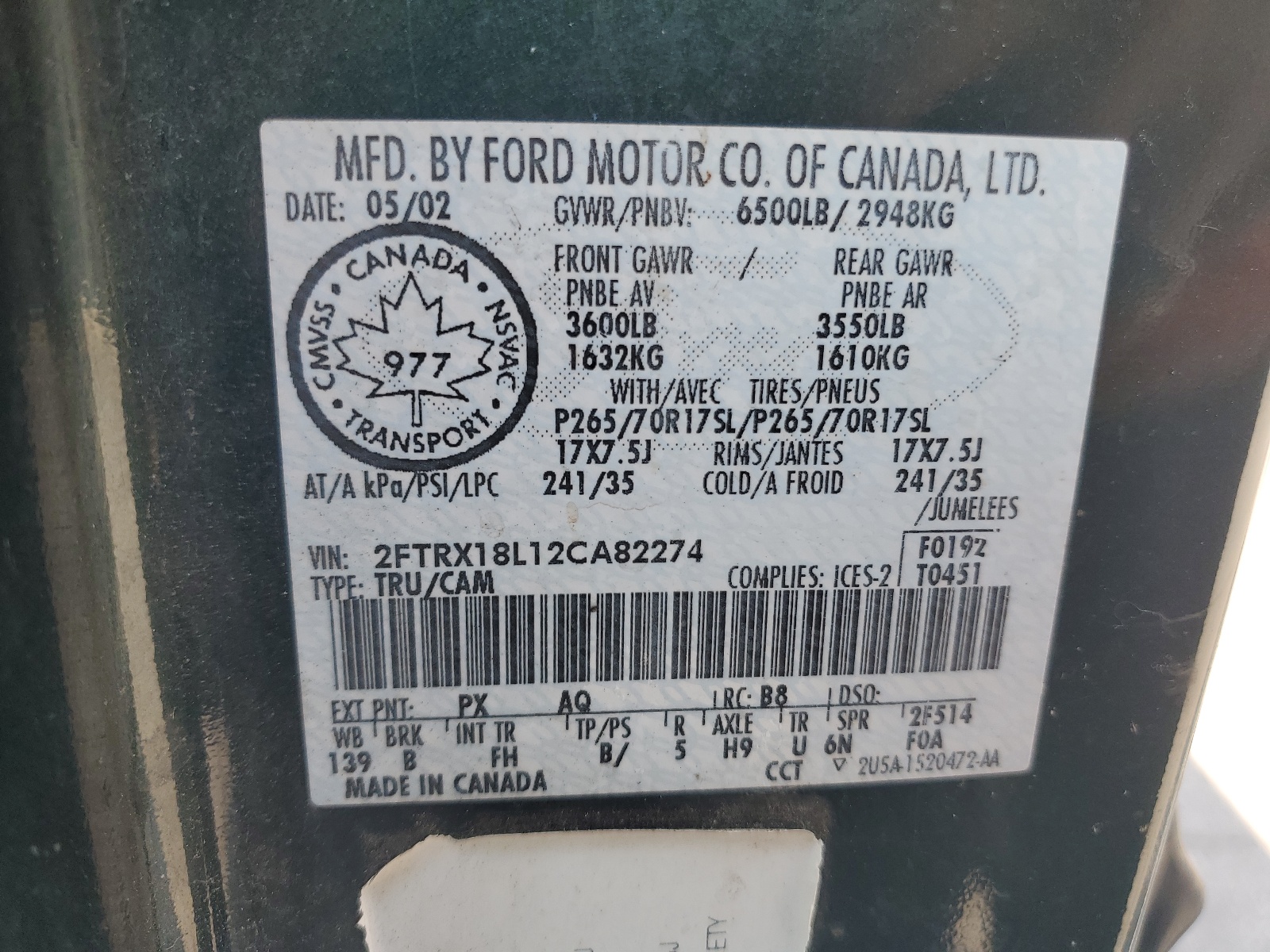 2FTRX18L12CA82274 2002 Ford F150