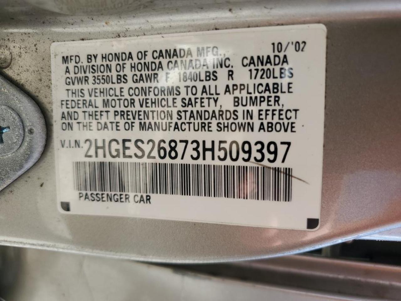 2003 Honda Civic Ex VIN: 2HGES26873H509397 Lot: 64499014