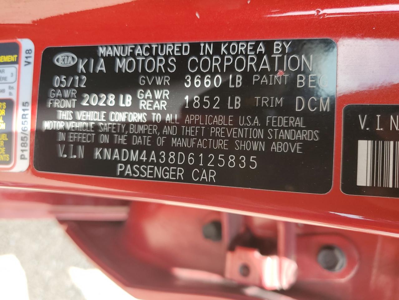 KNADM4A38D6125835 2013 Kia Rio Lx