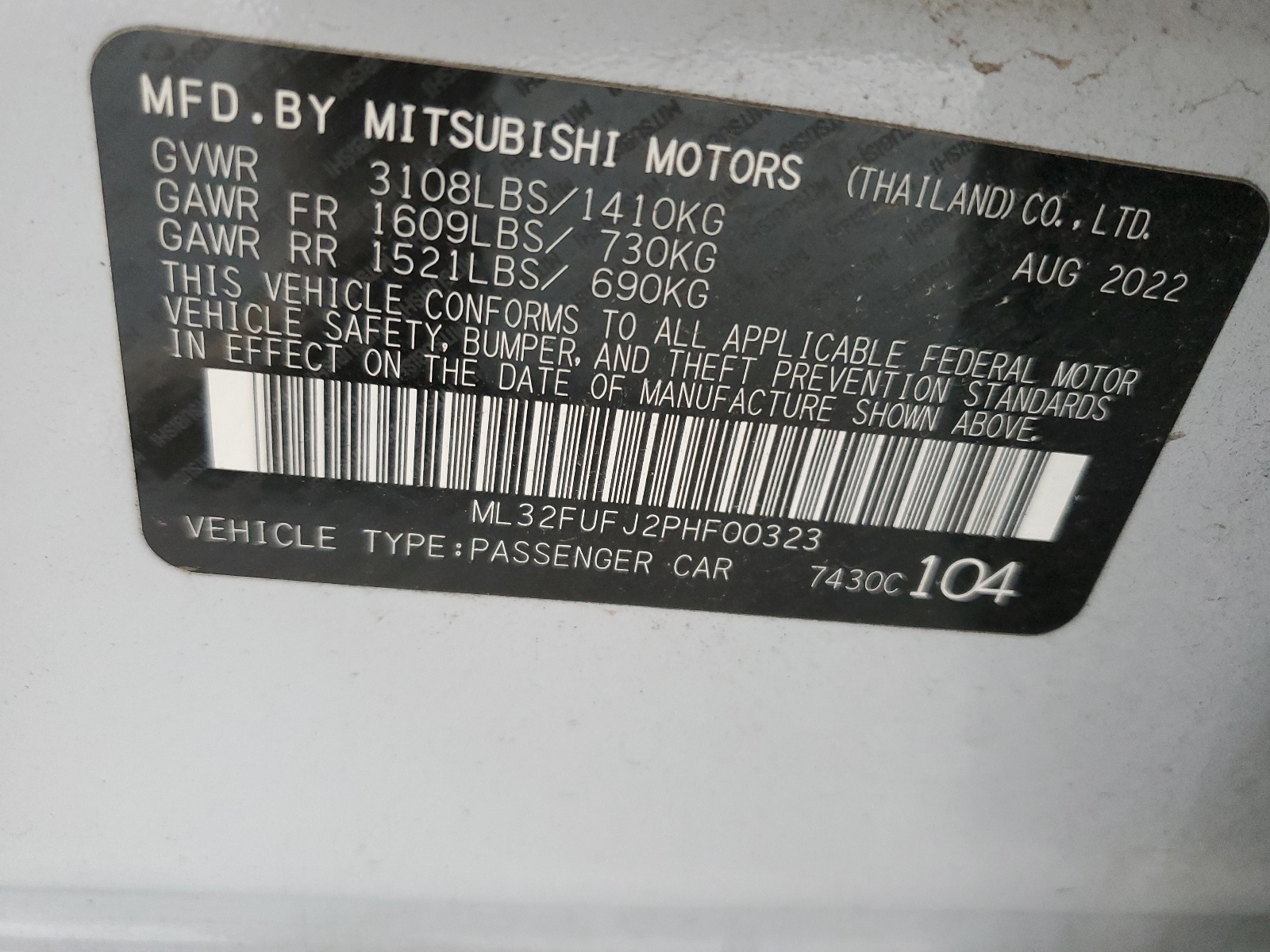 ML32FUFJ2PHF00323 2023 Mitsubishi Mirage G4 Es