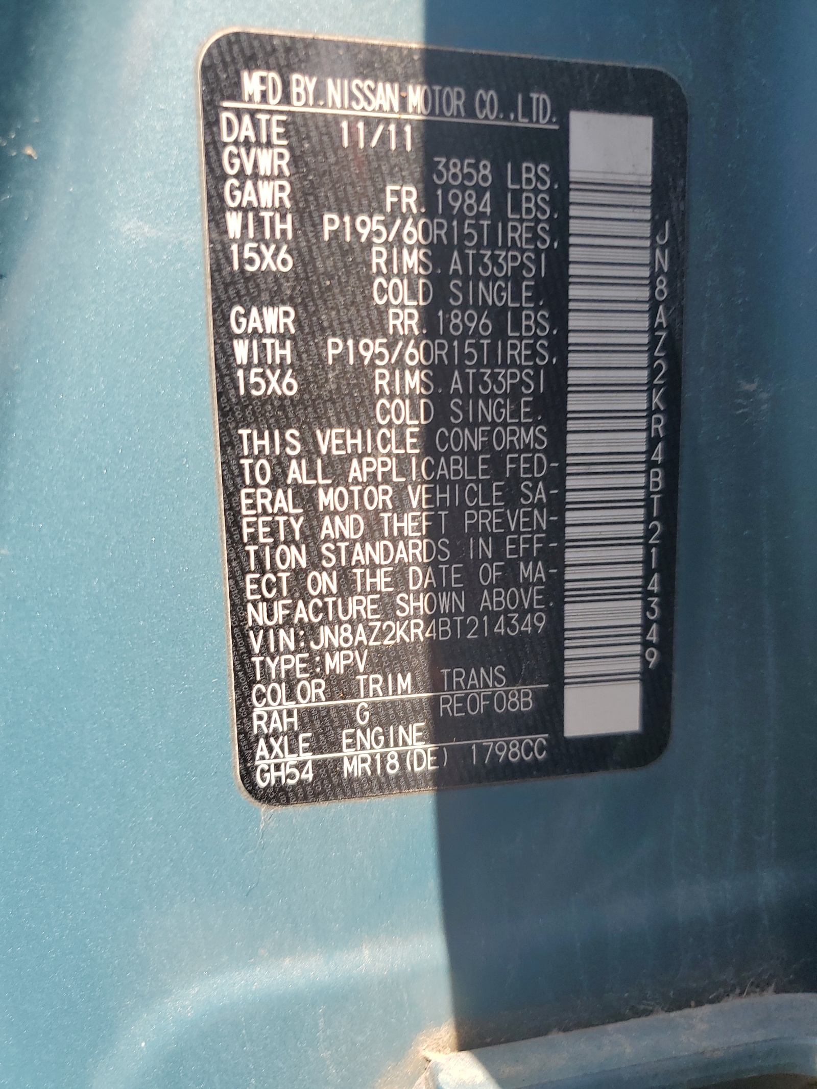 JN8AZ2KR4BT214349 2011 Nissan Cube Base