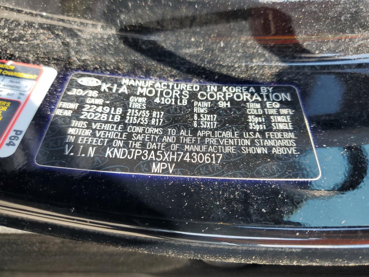2017 Kia Soul + VIN: KNDJP3A5XH7430617 Lot: 61472844