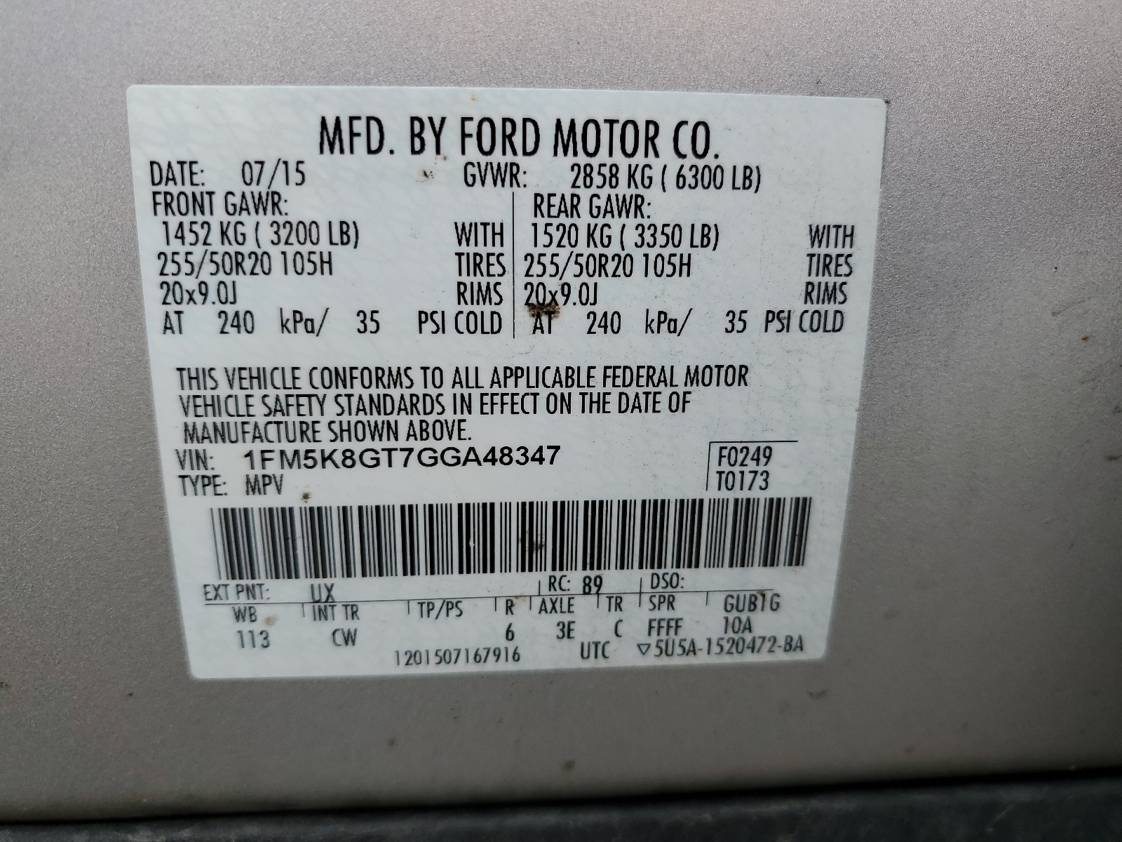 1FM5K8GT7GGA48347 2016 Ford Explorer Sport