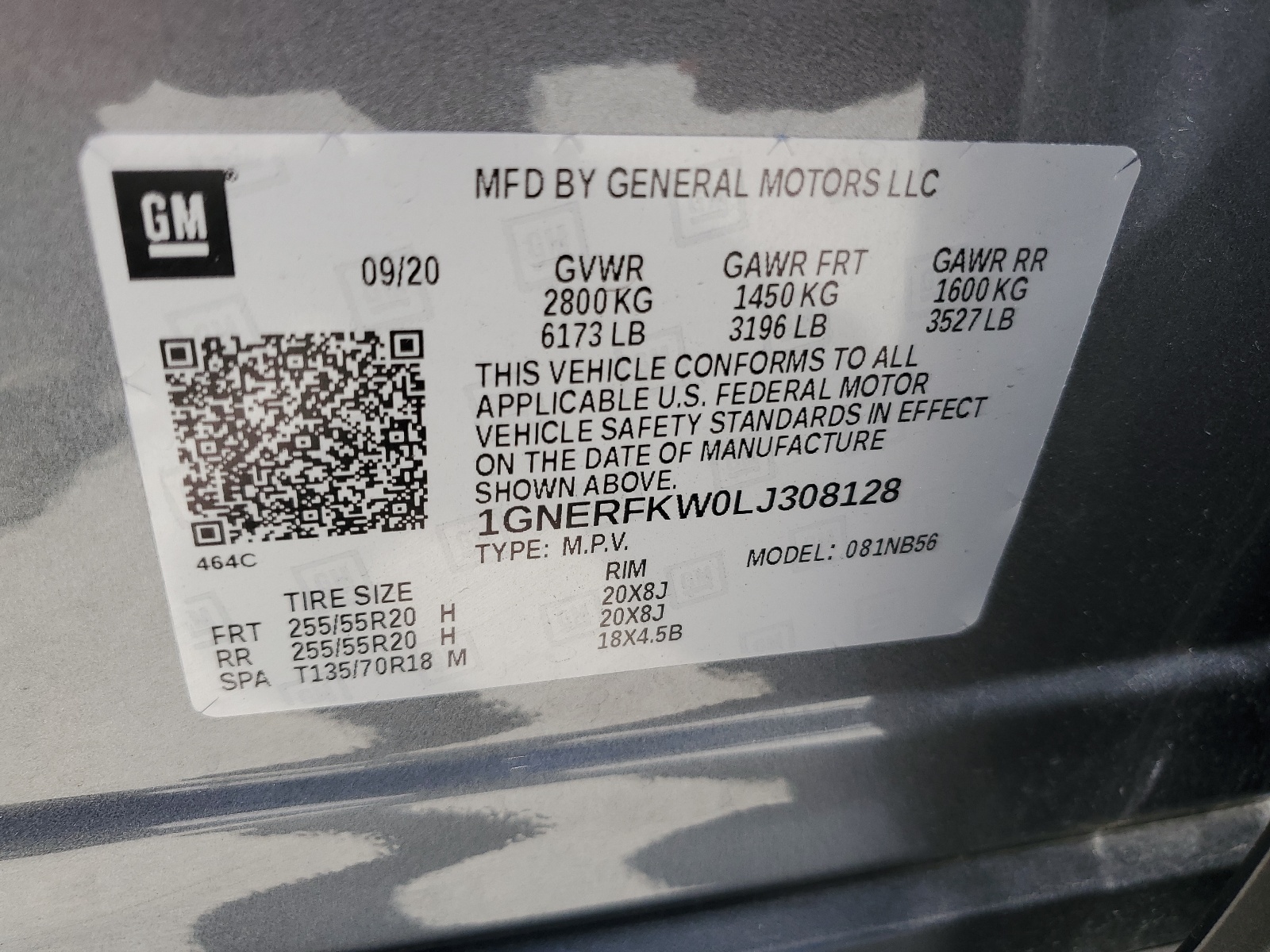 1GNERFKW0LJ308128 2020 Chevrolet Traverse Ls