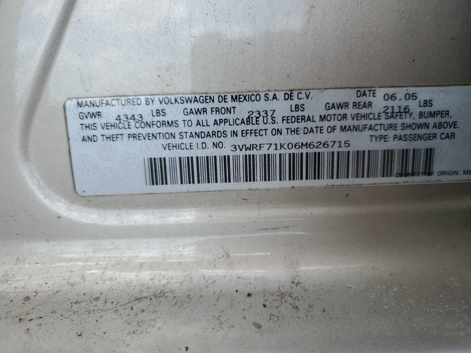 3VWRF71K06M626715 2006 Volkswagen Jetta 2.5