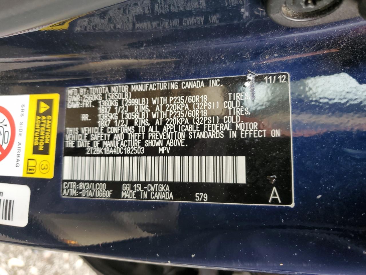 2013 Lexus Rx 350 Base VIN: 2T2BK1BA4DC182503 Lot: 63106694