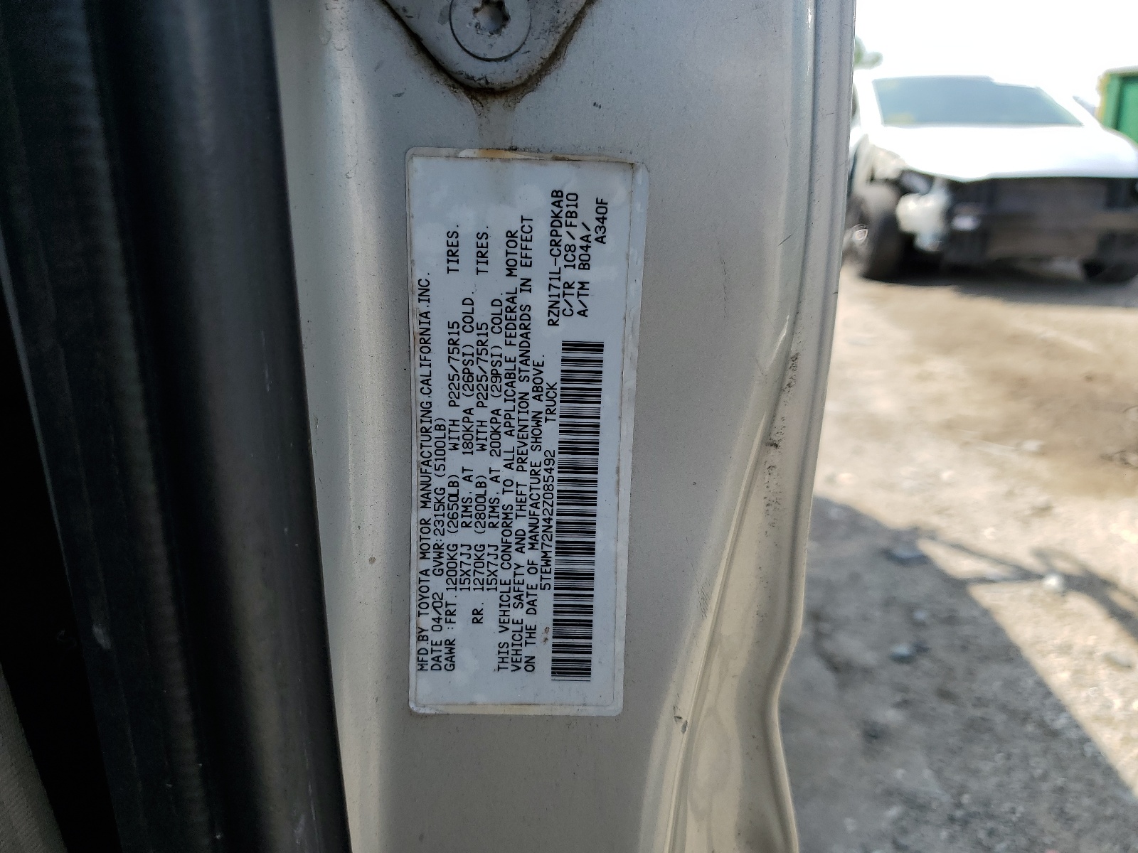 5TEWM72N42Z085492 2002 Toyota Tacoma Xtracab