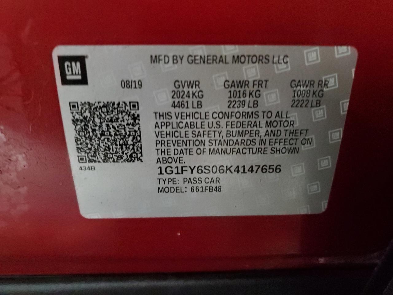 2019 Chevrolet Bolt Ev Lt VIN: 1G1FY6S06K4147656 Lot: 64503134