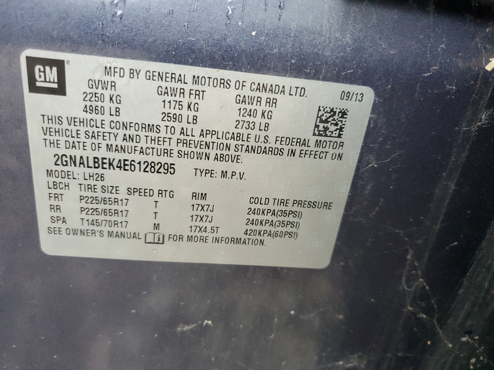 2GNALBEK4E6128295 2014 Chevrolet Equinox Lt