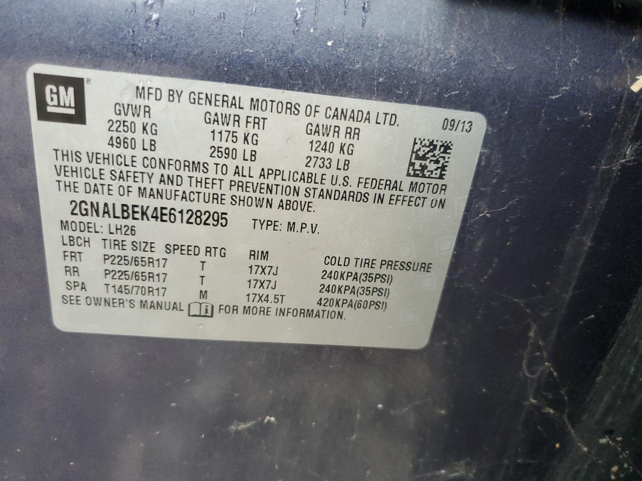 2014 Chevrolet Equinox Lt VIN: 2GNALBEK4E6128295 Lot: 61223894