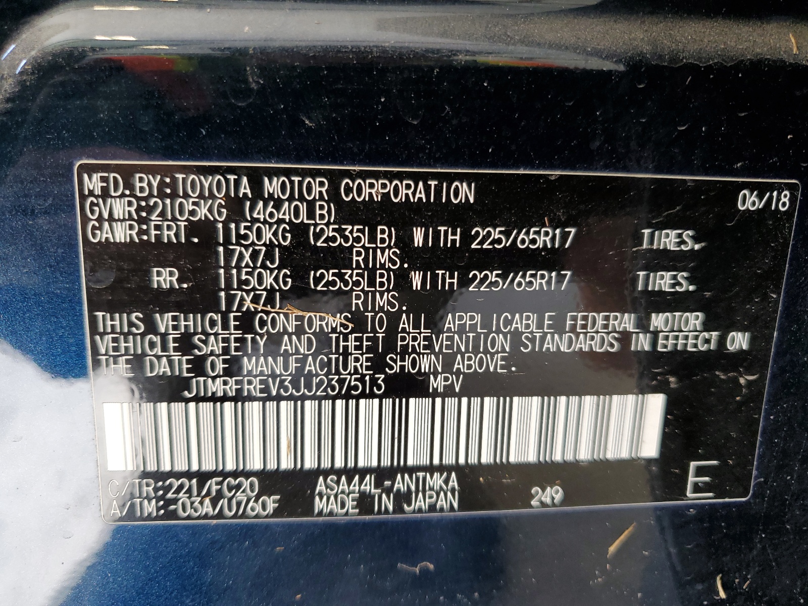 JTMRFREV3JJ237513 2018 Toyota Rav4 Adventure