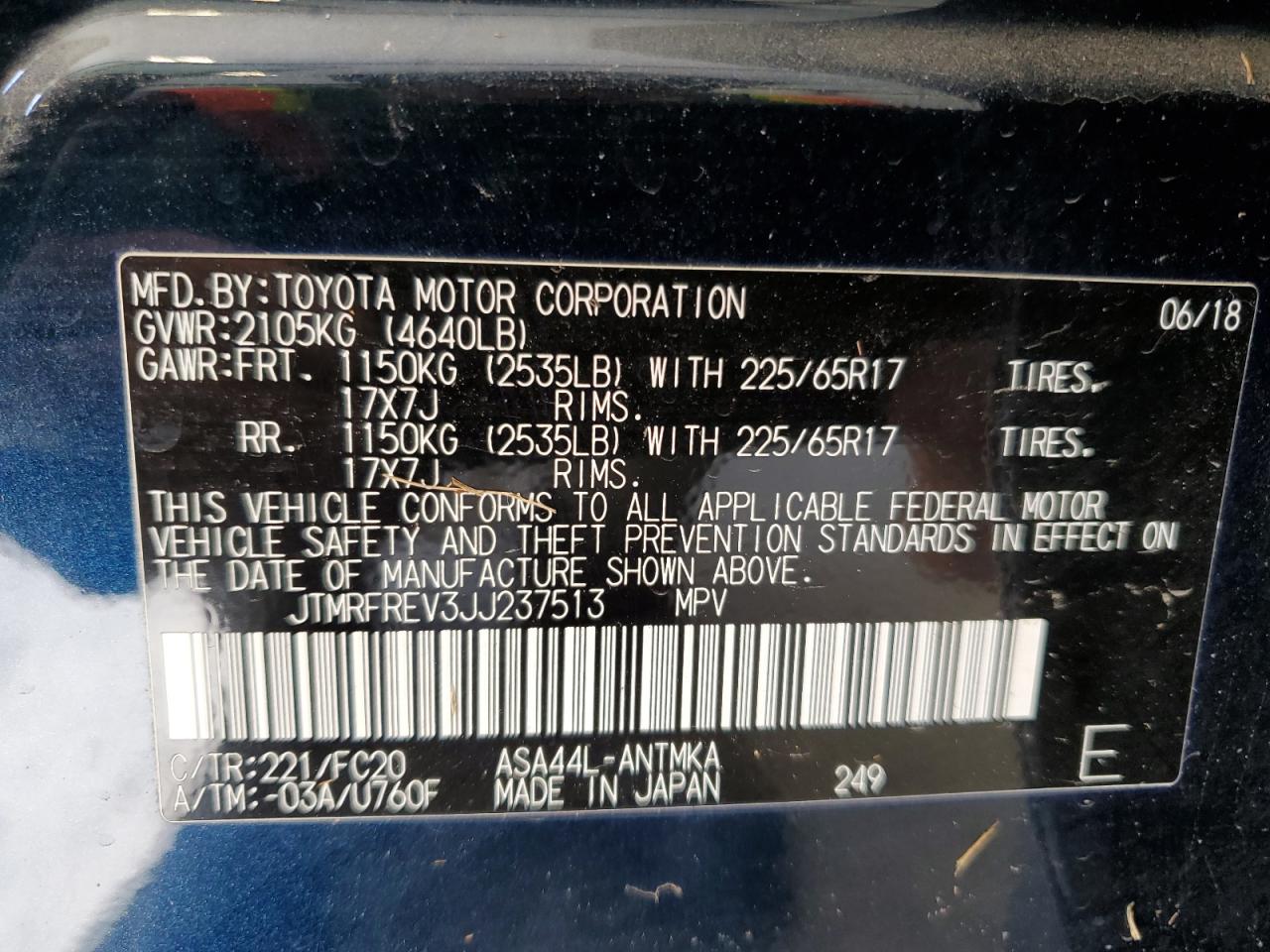 2018 Toyota Rav4 Adventure VIN: JTMRFREV3JJ237513 Lot: 62615294