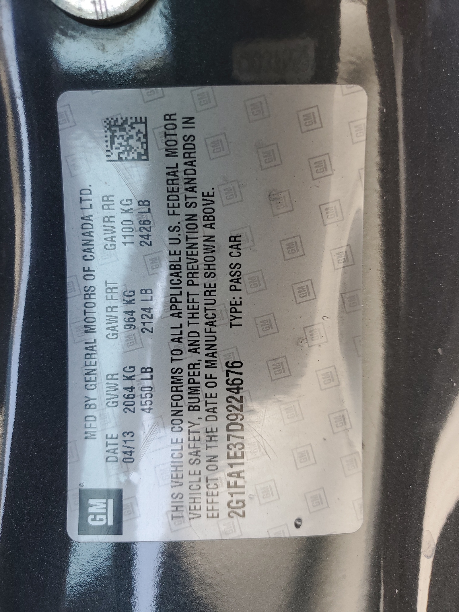 2G1FA1E37D9224676 2013 Chevrolet Camaro Ls