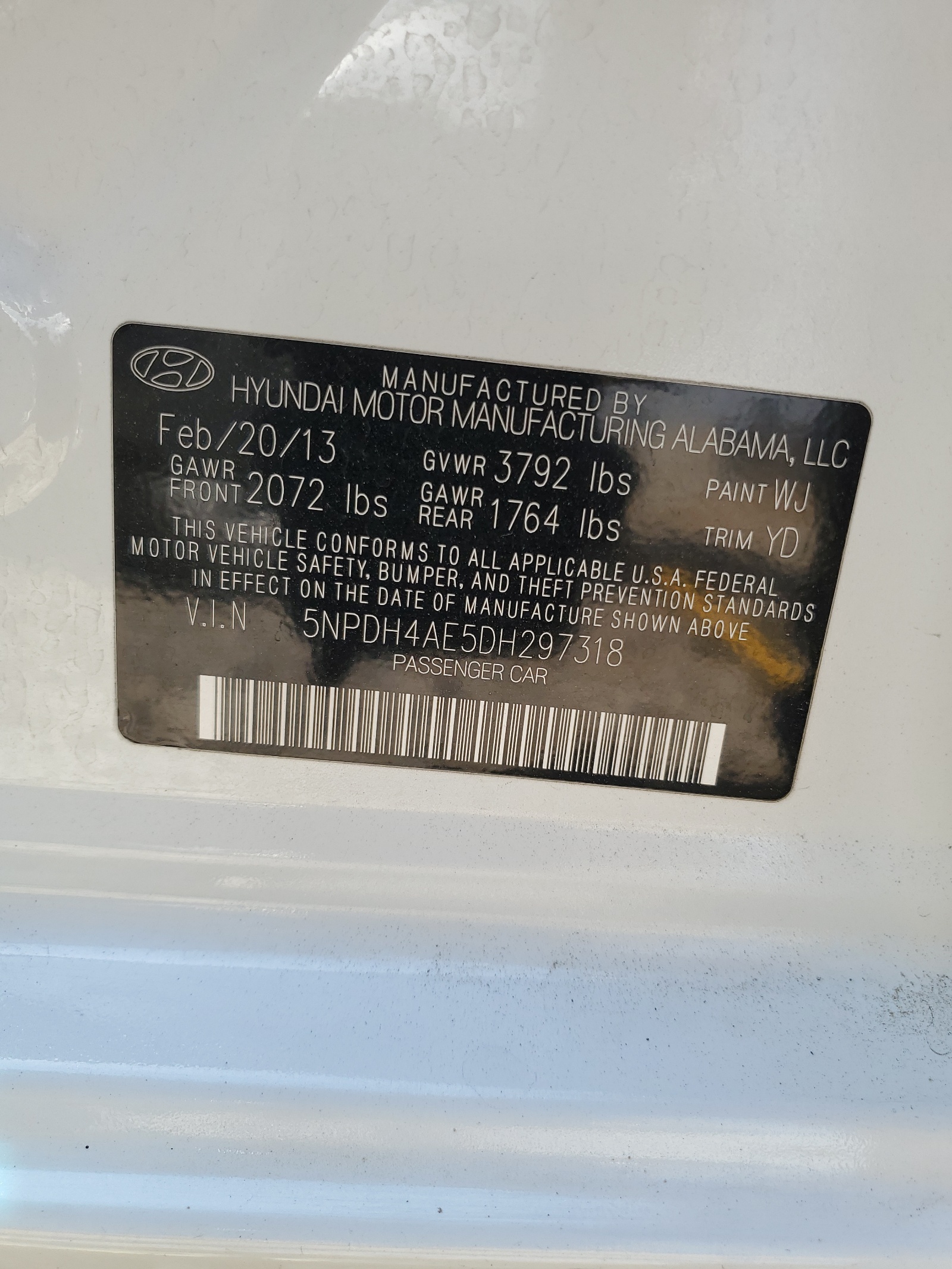 5NPDH4AE5DH297318 2013 Hyundai Elantra Gls