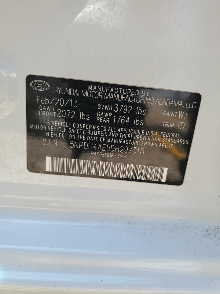 2013 Hyundai Elantra Gls VIN: 5NPDH4AE5DH297318 Lot: 62918934